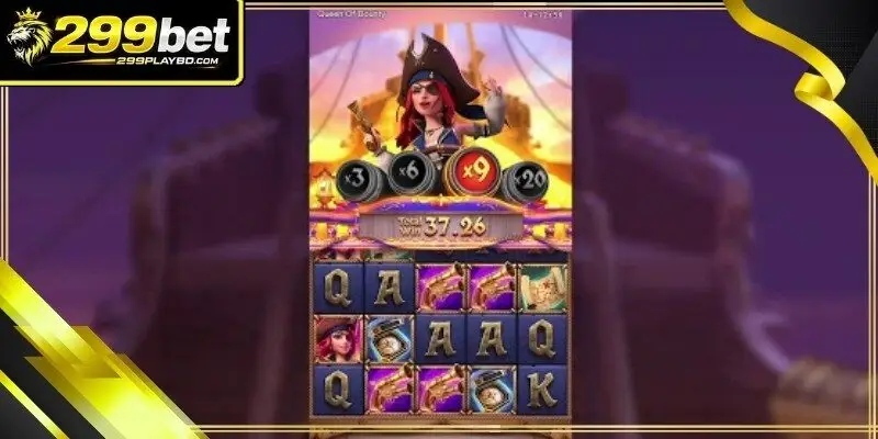 Three scatter symbols glowing on the center of the Queen Bounty reels